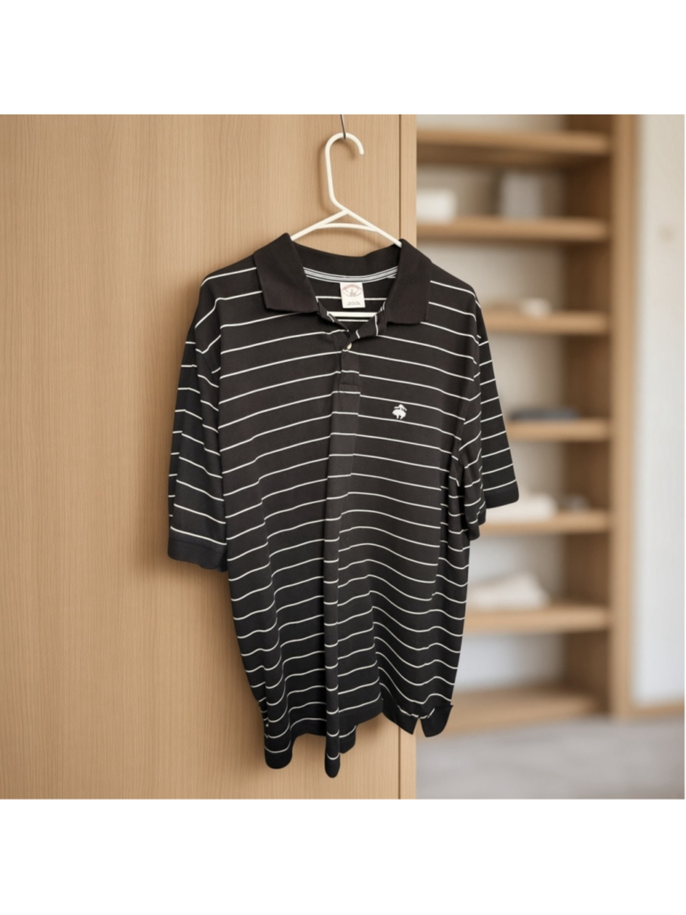 Men's Brooks Brothers Polo Shirt XL Black White Striped Cotton
